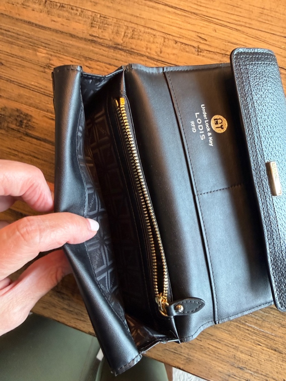 Lodis Black Pebbled Leather Zip Wallet with Gold Hardware - Picture 6 of 7